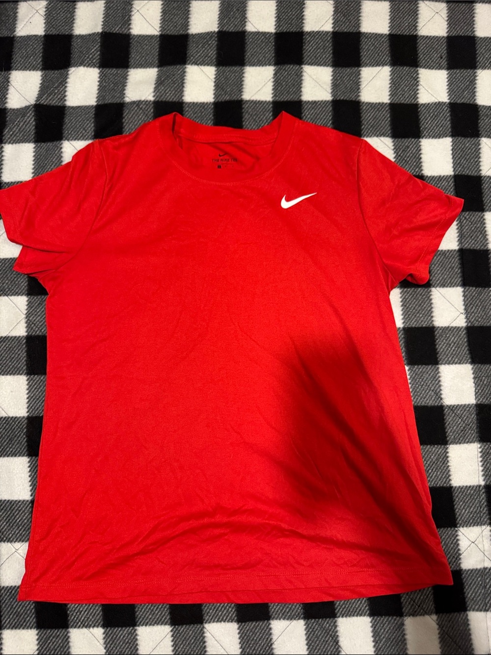 Nike Women's Red Short-Sleeve Dri-FIT Tee with White Swoosh